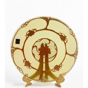 Collector Glass Plate Kokomo Opalescent Translucent Iridescent Floral Gold 1973